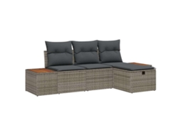 Conjunto de Sofá de Jardim com Almofada 4 Pcs Cinzeto Vime Pe HARLANV1