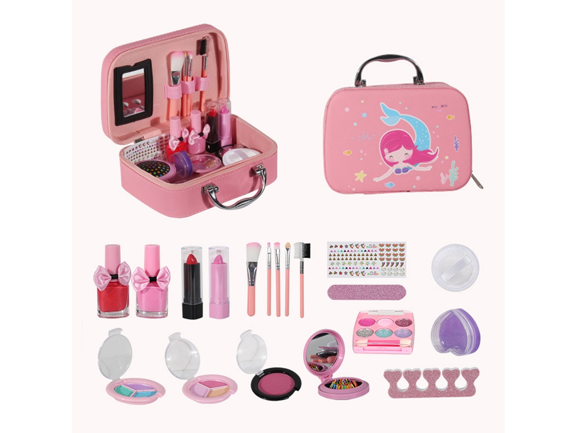 Primerox kit de Maquiagem para Meninas com Estojo Lavável Seguro Presente de Aniversário Natal 20 Peças