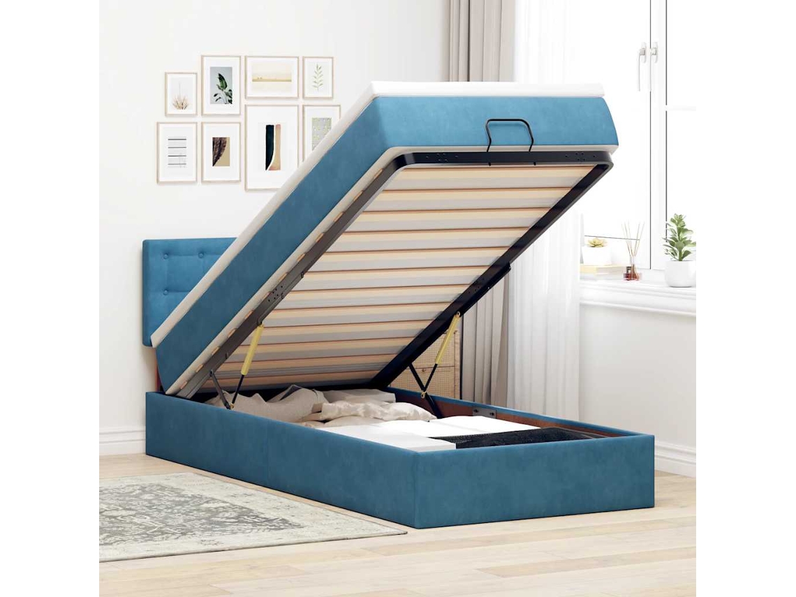 Cama Otomana Com Colchão Leds 80x200cm Veludo Azul-escuro