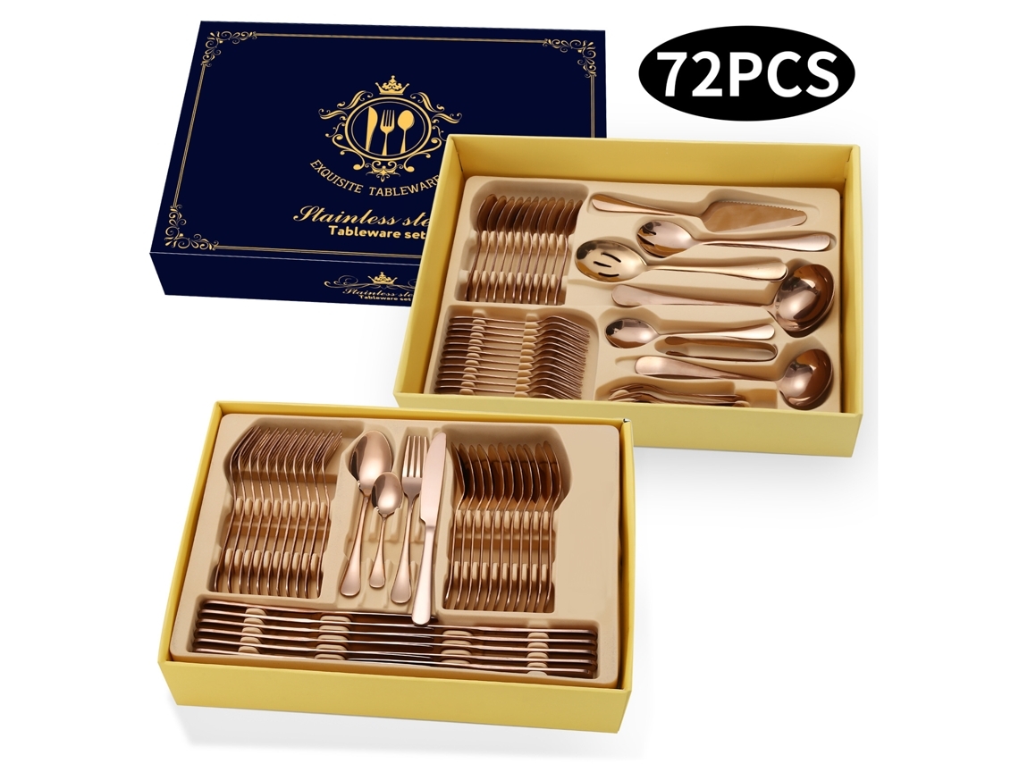 Conjunto De Caixa De Presente De Talheres De Aço Inoxidável 72 Peças Ouro Rosa Yunzii