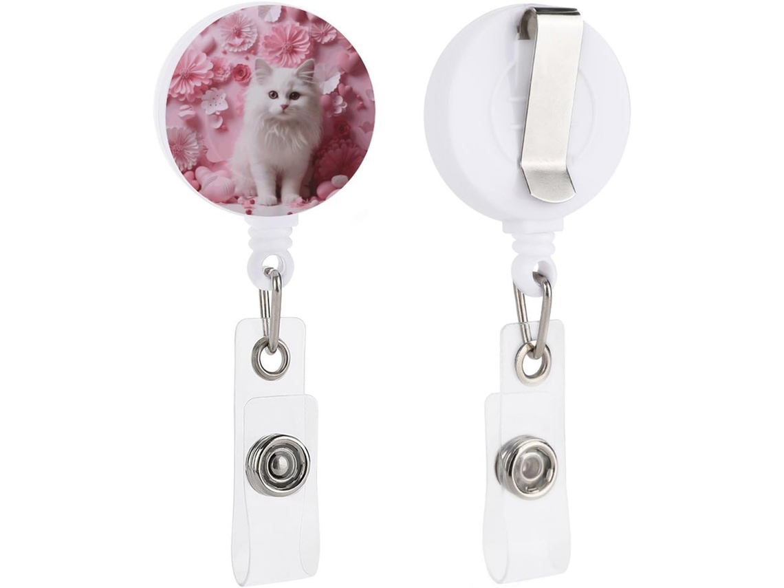 Clipe Retrátil Crachá, Com Estampa De Gatinho Fofo E Coração, Ideal Enfermeiros, Médicos, Funcionários De