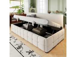 Cama Individual 90x200 Cm - Com Arrumação Hidráulica, Sem Apoios De Braços, Com Padrão Xadrez, Bege