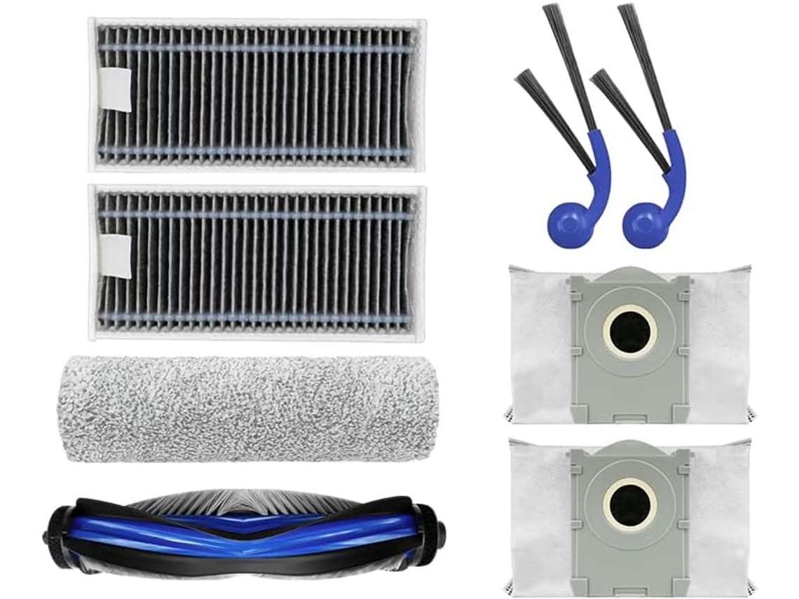 Conjunto De 8 Peças Com Escova Lateral, Filtro, Saco Para Pó E Rolo Tecido -- Acessórios Aspirador Ecovacs T80