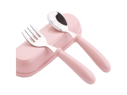 Conjunto de Garfo e Colher Infantil, Aço Inoxidável 304, Rosa, com Estojo | S/MARCA