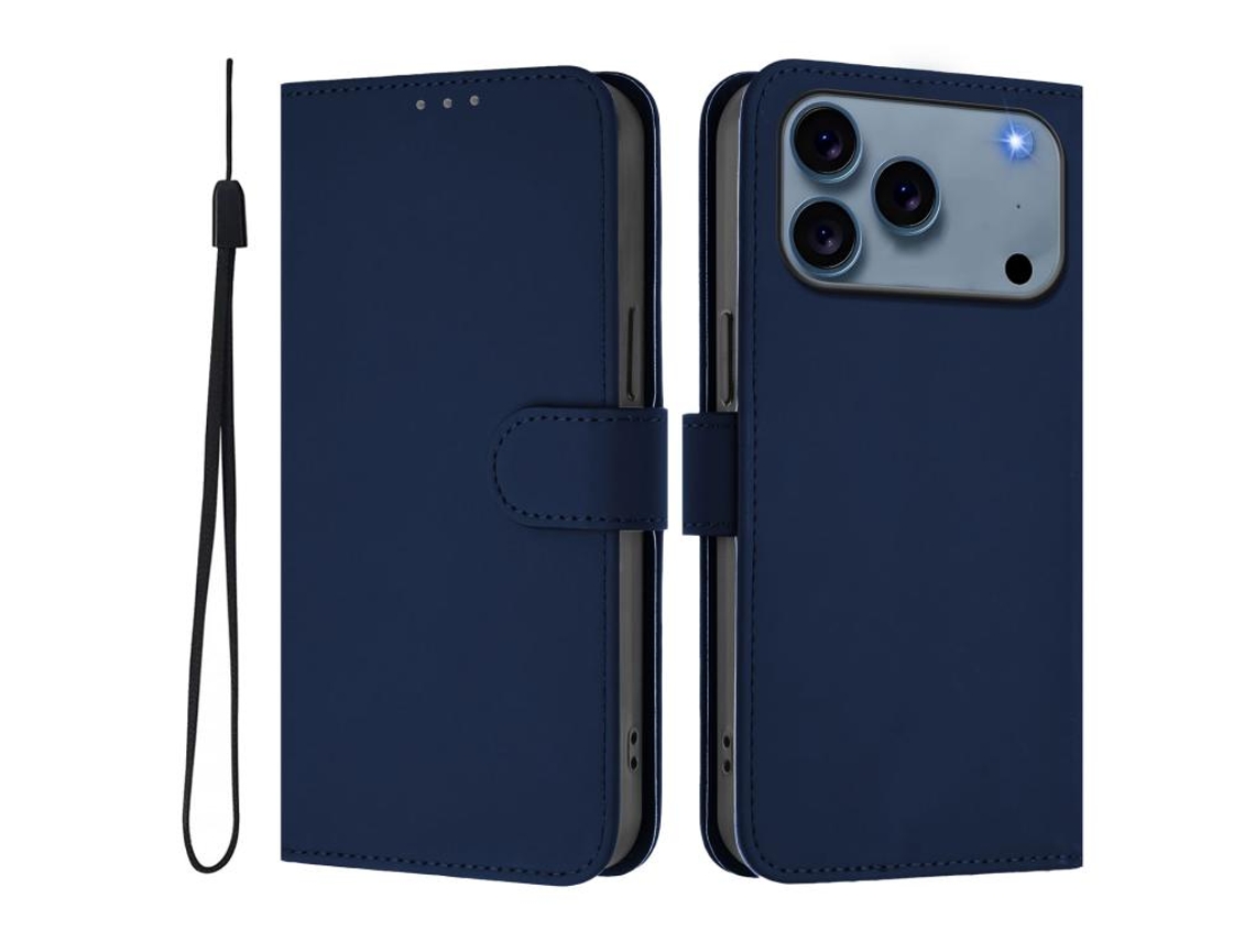 Capa De Couro Sintético Para Iphone 17 Pro Max - Toque Suave - Cor Sólida - Com Cordão