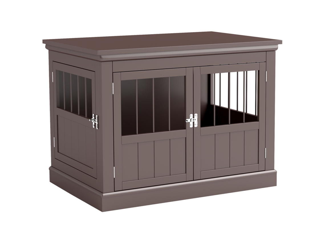 Gaiola para Cães com Mesa Auxiliar 3 Portas Francês e Fecho Magnético para Cães Pequenos 78x53x59,3 Cm Castanho Ge