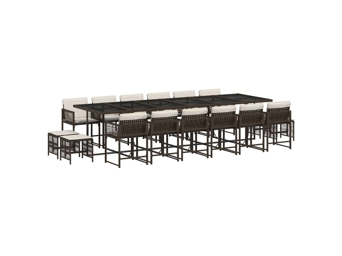 Conjunto Jantar 17 Peças para Jardim com Almofadões Vime Pe Castanho MAISON EXCLUSIVE (17 peças)