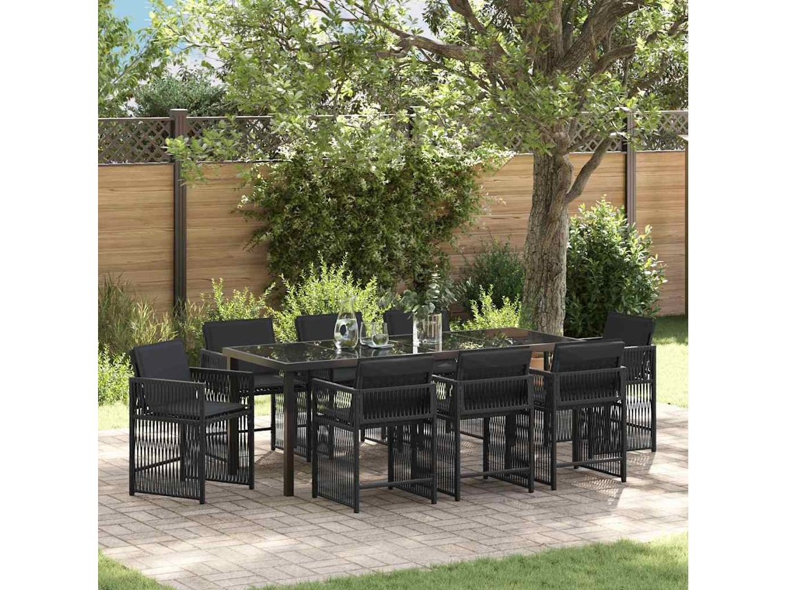 Vidaxl Conjunto De Jantar Para Jardim 9 Pcs Preto Vime Pe