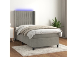 Vidaxl Cama Box Spring C/ Colchão/led 90x200 Cm Veludo Cinzento-claro