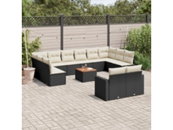 Vidaxl 13 Pcs Conjunto De Sofás De Jardim Com Almofadões Vime Pe Preto