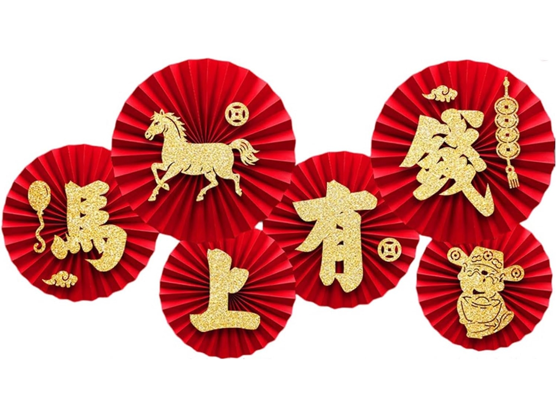 Leque de papel SFUSHOS, tema cavalo, festivais chineses