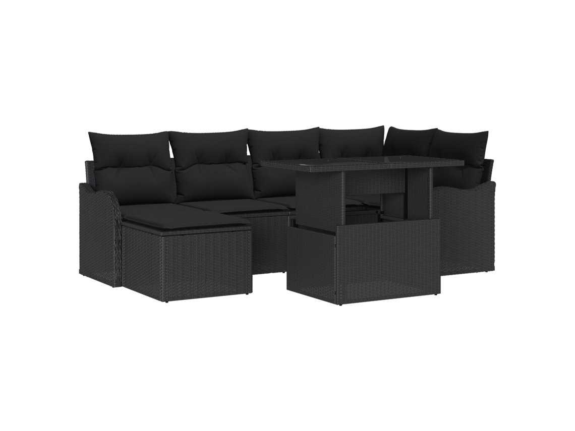 Conjunto 7 Conjunto De Sofá De Jardim Vidaxl Preto Vime Pe (232,5 X 122,5 X 85 Cm)