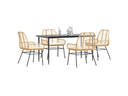 Vidaxl Conjunto Jantar Jardim 5 Peças Almofadas Vidro Vime Pe Castanho