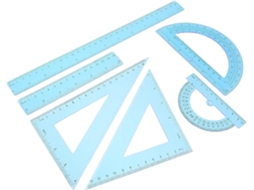 Conjunto Dechous com 6 réguas geométricas de plástico azul, ferramentas de medição multifuncionais para estudantes, para casa e escritório.