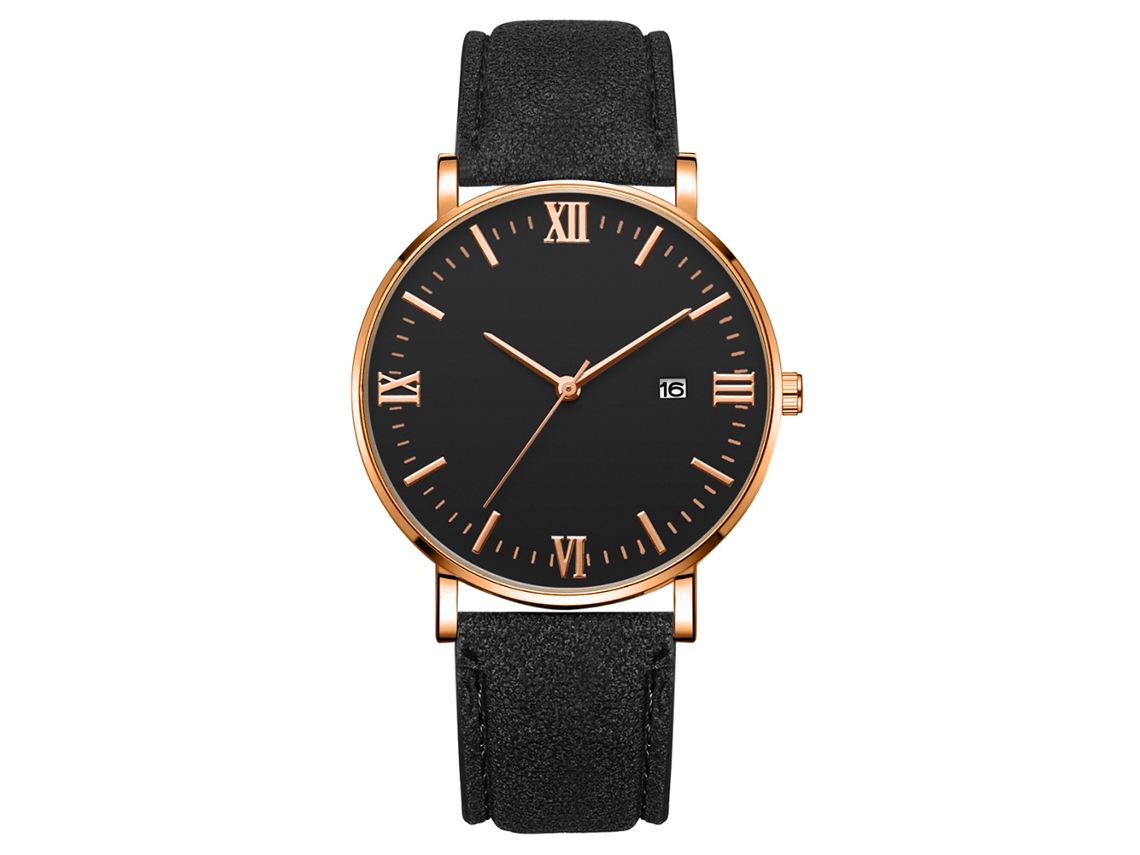 Relógio de quartzo com pulseira de couro PU, estilo simples e moderno, decoração manual.