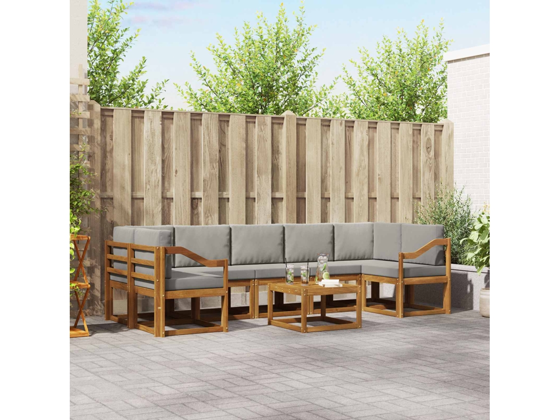 Vidaxl Conjunto De Sofás Para Exterior 8 Unid. Cinza Natural E Claro