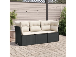 Vidaxl 3 Pcs Conjunto Sofás De Jardim Com Almofadões Vime Pe Preto