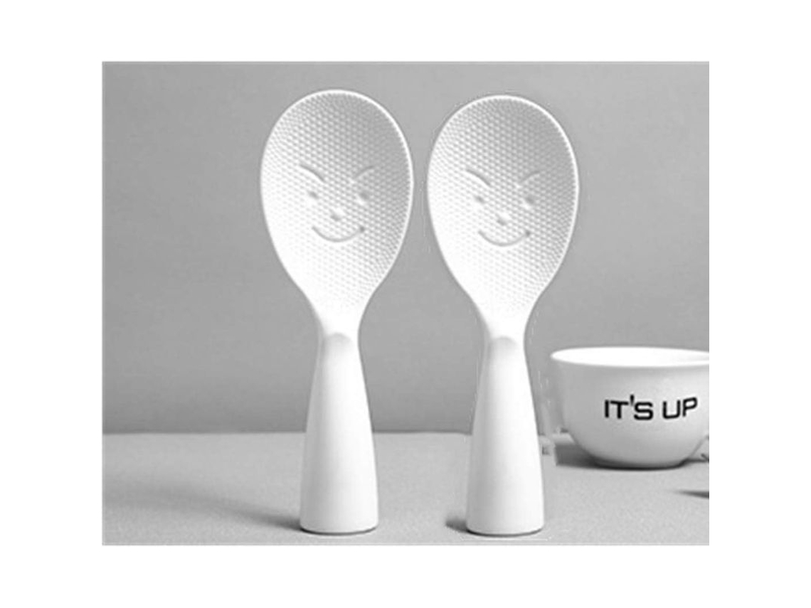 Pá de arroz antiaderente com rosto sorridente, 2 unidades, PP sem BPA, branco | S/MARCA