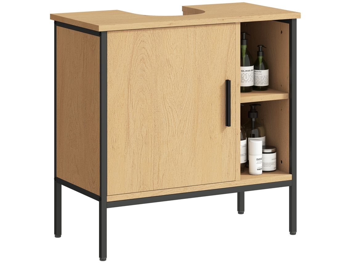 Móvel Lavatório 60x30x59,5cm Madeira/preto com Porta e Prateleira Ajustável para Lavatórios com Pedestal | S/MARCA
