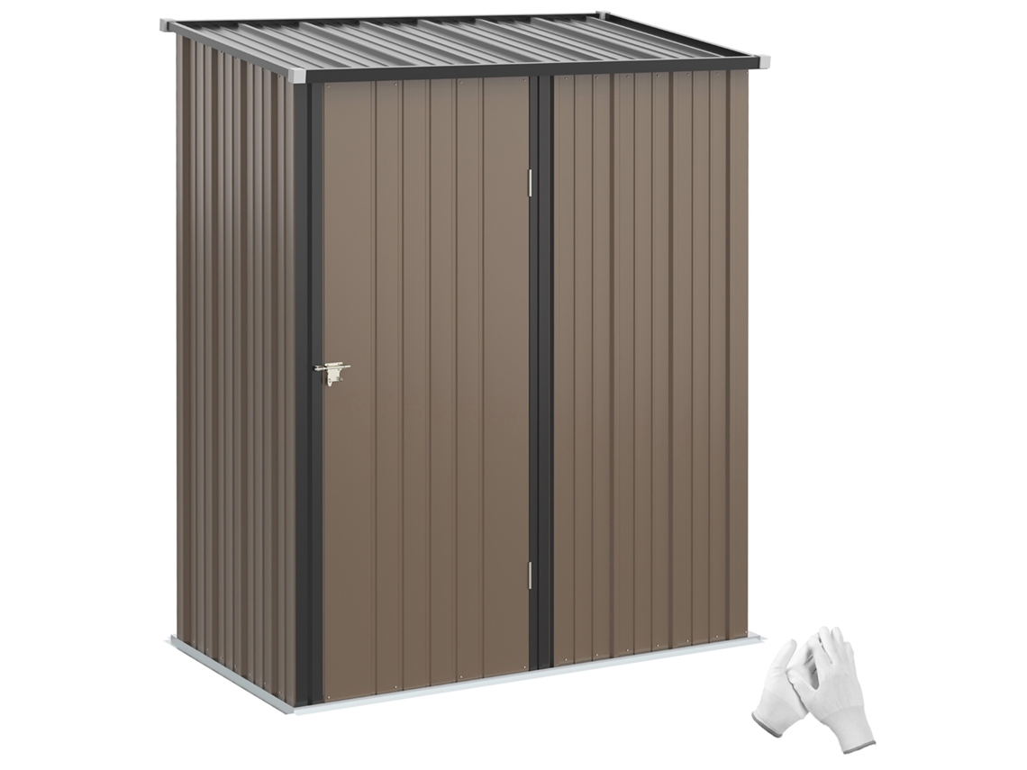 Galpão metálico 1,34m², 161,5x94,5x196cm, depósito com telhado inclinado e porta trancável, resistente ao clima, jardim externo marrom BTFORUS