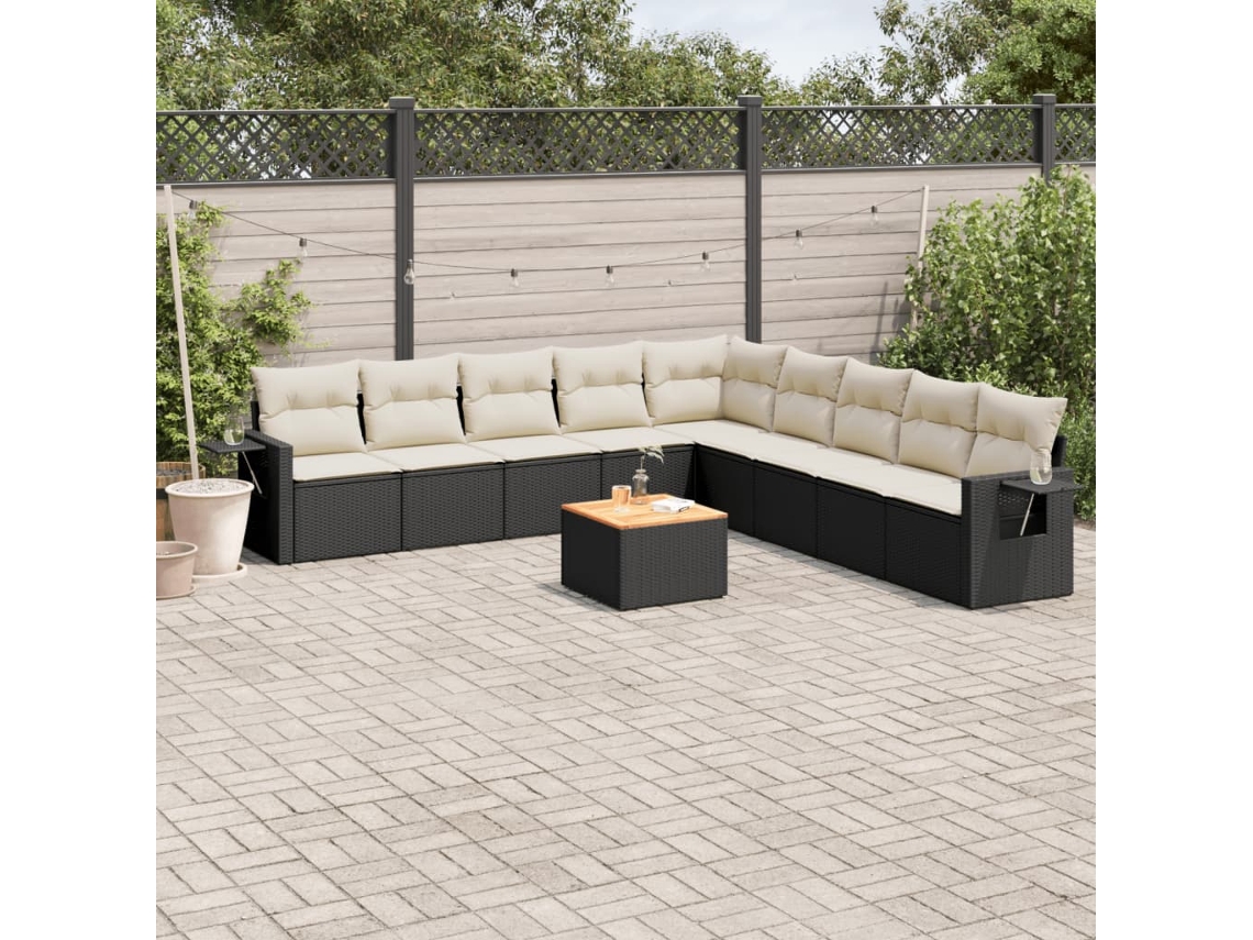 Vidaxl 10 Pcs Conjunto Sofás De Jardim C/ Almofadões Vime Pe Preto