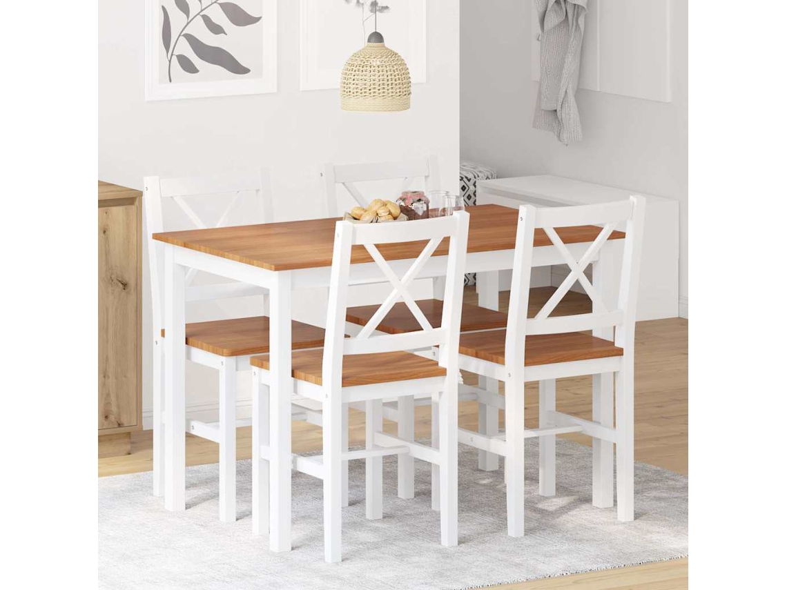 Vidaxl Conjunto de Jantar 5 Pcs Castanho e Branco