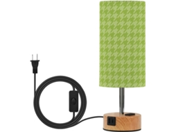 Abajur De Mesa Junzan Com Estampa Pied Poule Verde, Portas Usb C E A, 3 Temperaturas De Cor Para Mesa Cabeceira