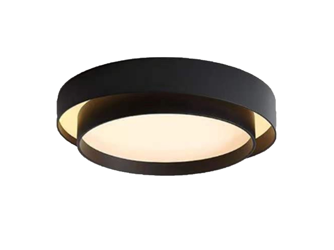 Rebe-lâmpada De Teto Embutida Redonda Estilo De Anel Duplo Luz Quente Amigável Para Corredores Interiores Preto