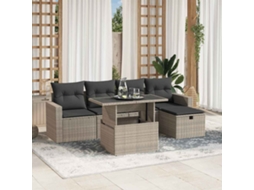 Vidaxl 6 Pcs Conj. Sofás Jardim Com Almofadões Vime Pe Cinzento-claro