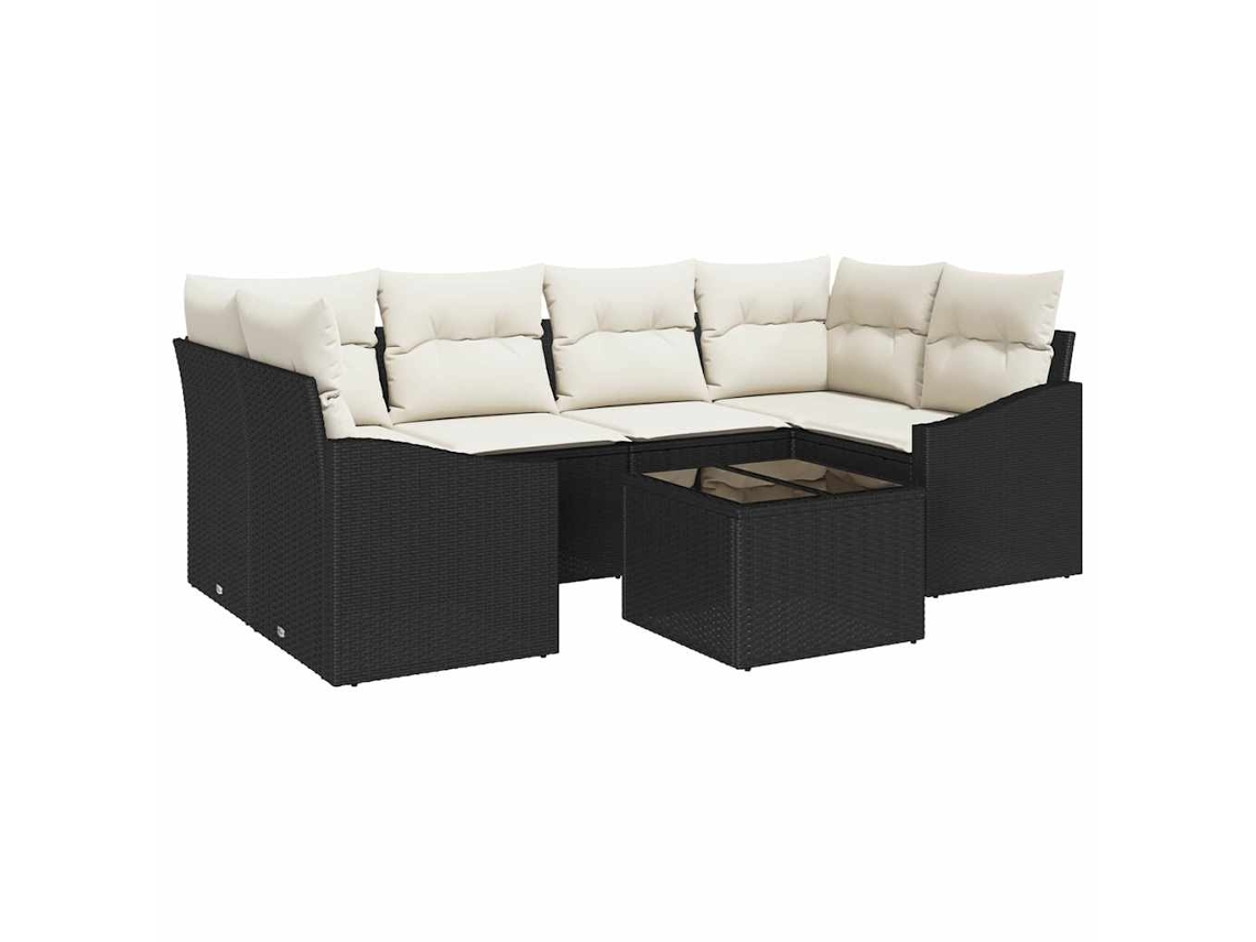 Maison Exclusive - Conjunto De Sofás Com Almofada 7 Pcs Preto E Creme Vime Pe