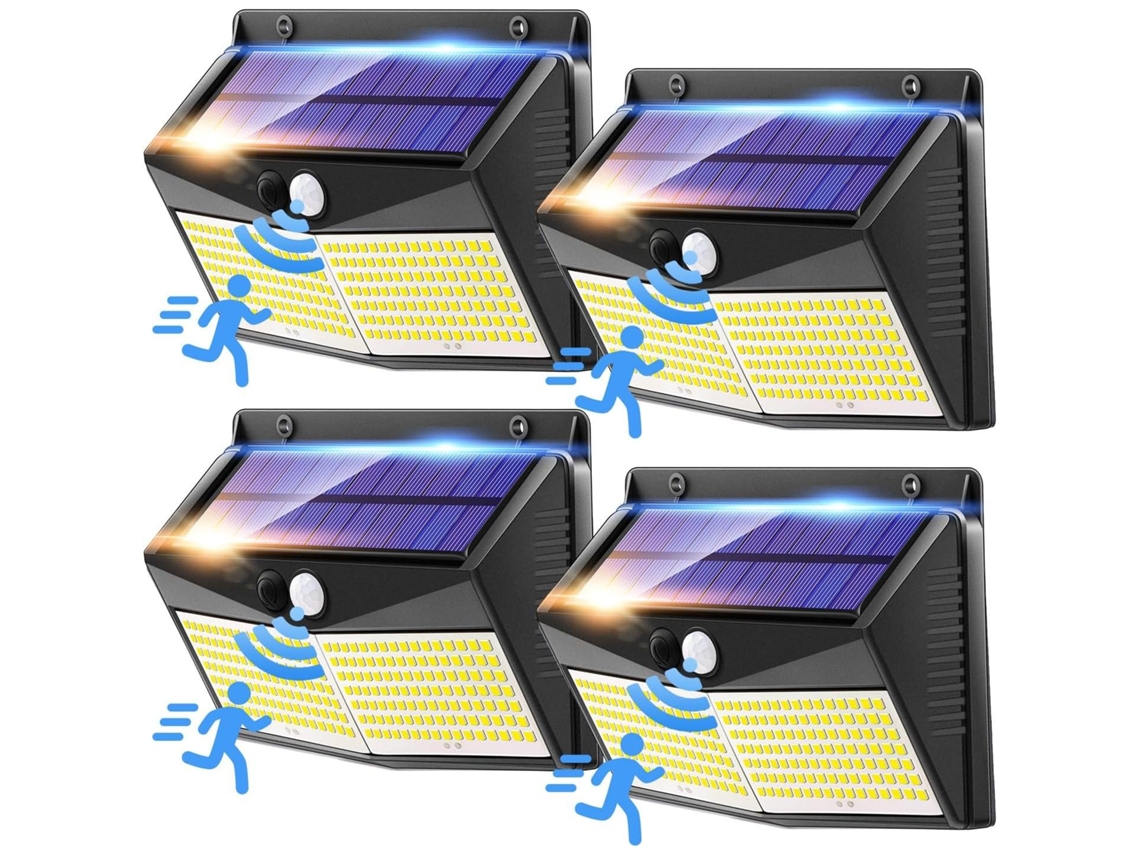 Kit com 4 refletores solares AQUAFORGE, 3 modos, jardim, externas