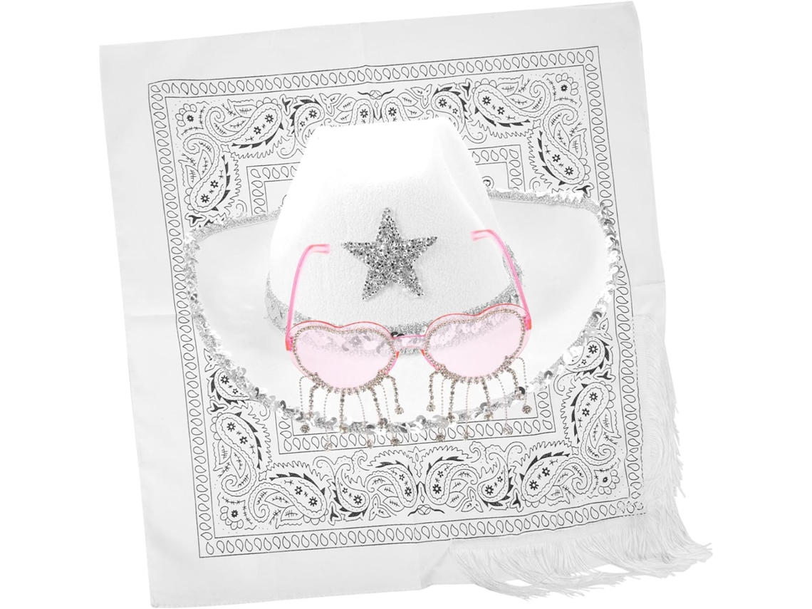 Chapéu De Lantejoulas Com Estrela De Cinco Pontas, Óculos, Acessórios De Caubói, Stratone Heart