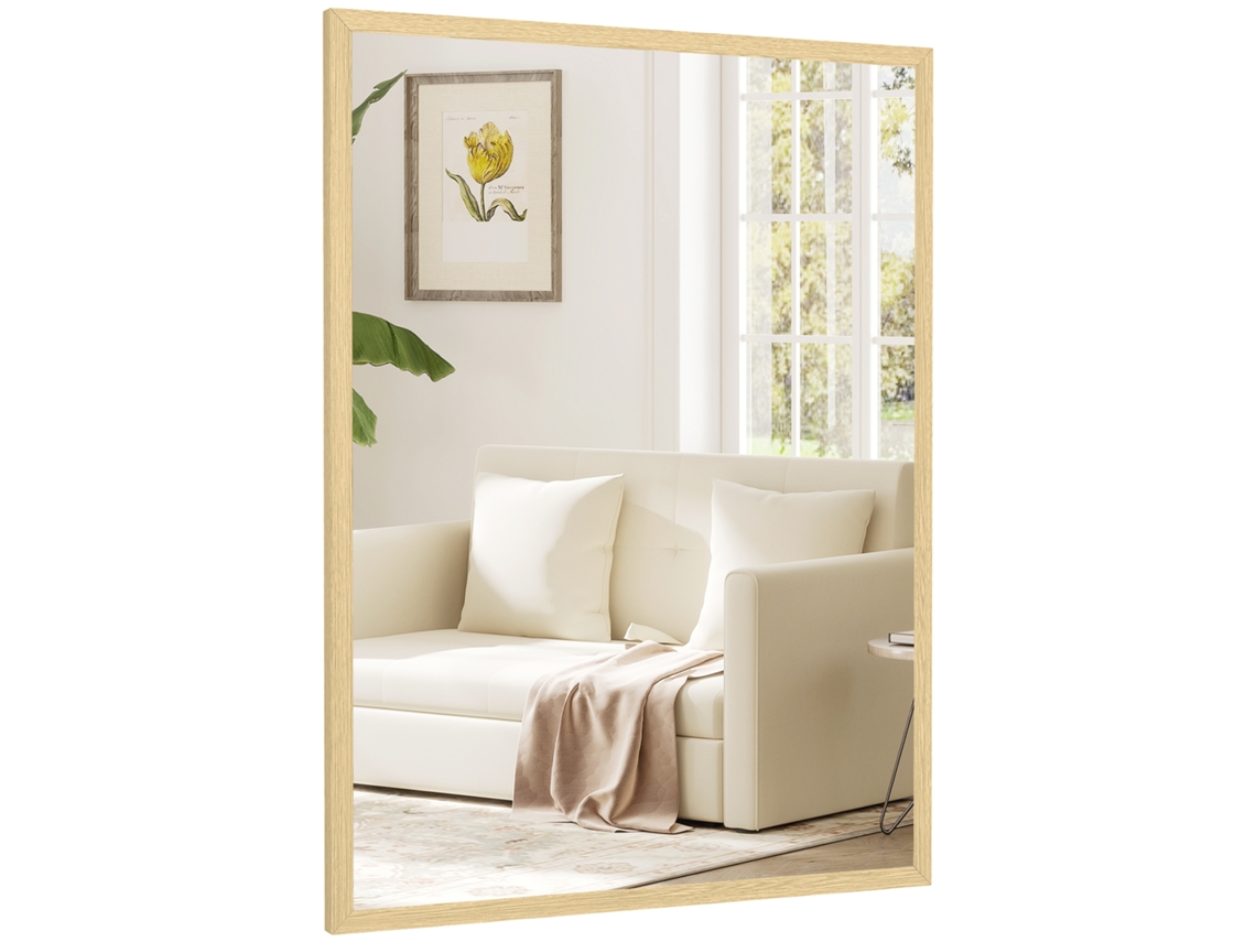 Espelho Retangular 80x60cm Com Moldura Madeira Natural Banheiro E Sala