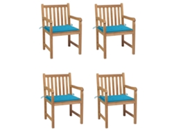 Vidaxl Cadeiras De Jardim C/ Almofadões Azul 4 Pcs Teca Maciça