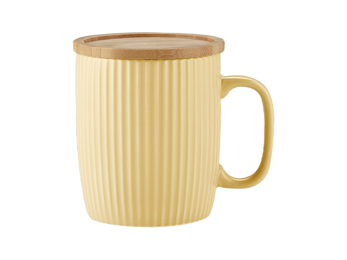 Caneca de Cerâmica 400Ml com Riscas Verticais Simples e Fresca com Tampa Ideal para Escritório. NEVEANCE