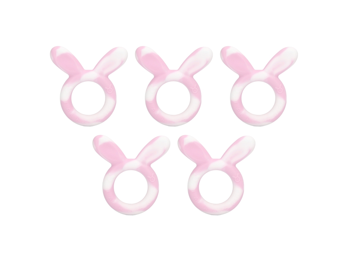 5pcs Anéis De Dentição Bebê Coelho Silicone Macio Pulseira Brinquedo De Dentição Branco Rosa