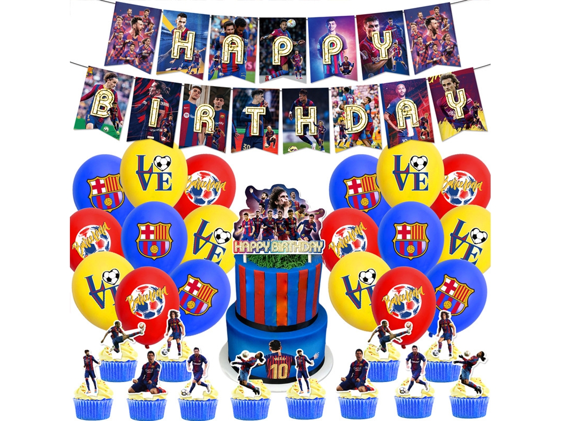 Conjunto De Balões, Faixas Feliz Aniversário E Decoração Para Festa Com Tema Do Barcelona