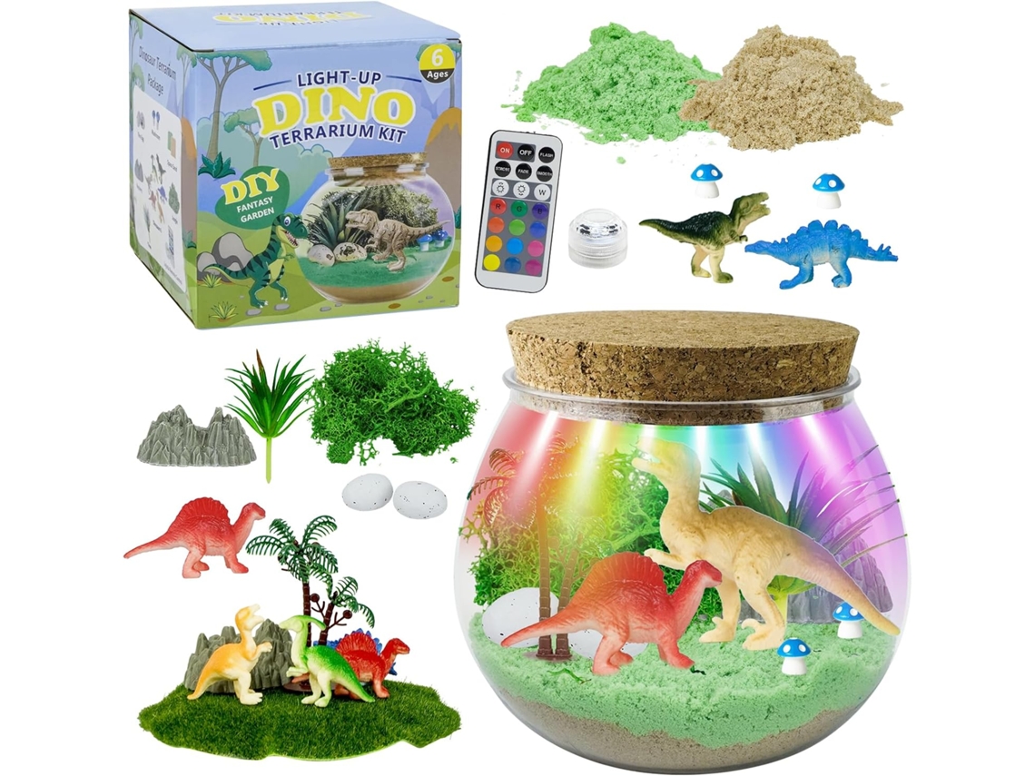 Kit Faça Você Mesmo: Terrário de Dinossauro, Luz Noturna com Controle Remoto para Crianças