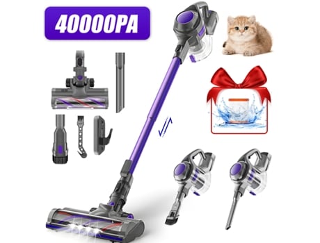Aspirador vertical, 40.000 pa, 480 W, bateria removível, até 50 min de autonomia, sistema de filtragem 5 em 1, tanque de 1,6 l, roxo Adormii