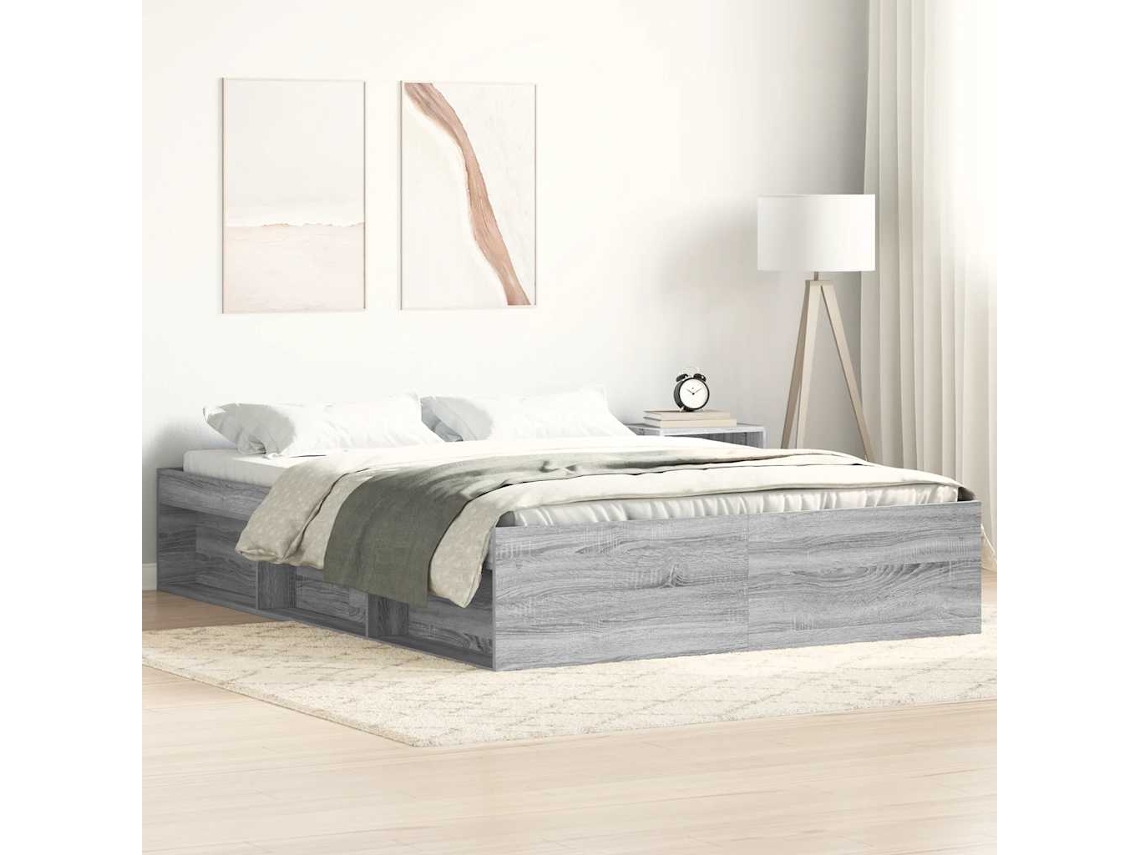 Vidaxl Estrutura De Cama 140x190 Cm Cinzento Sonoma