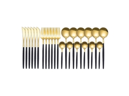 Conjunto De Jantar 24 Peças Em Aço Inoxidável De Qualidade Com Design Elegante Para Casa E Festas Ouro Preto