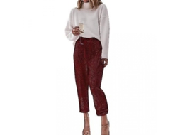 2026 pantalones Jogger de Lentejuelas para Mujer de Cintura Alta Elástica Brillantes Y Estirados Kmf S Vermelho