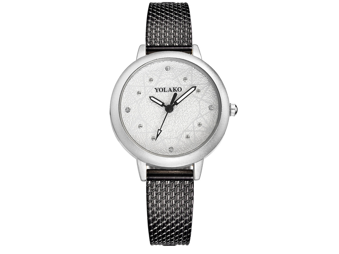 Relógio Casual Feminino de Quartzo com Pulseira de Plástico e Strass Prateado Yk (preto)