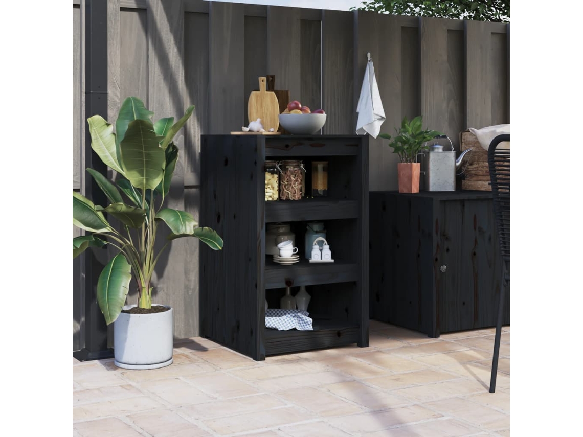 Vidaxl Armário De Cozinha P/ Exterior Meppel 55x55x92 Cm Pinho Maciço Preto