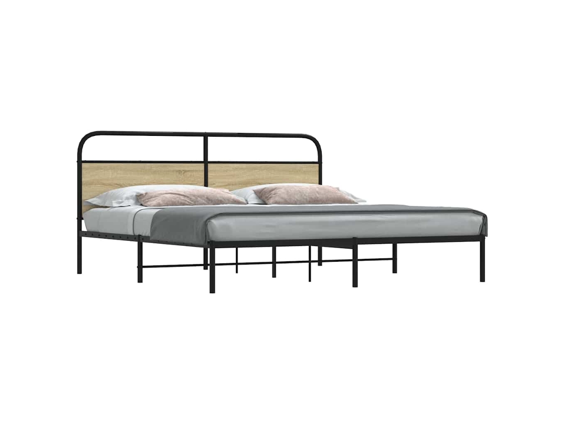 Vidaxl Estrutura De Cama Sem Colchão 200x200cm Metal Carvalho Sonoma