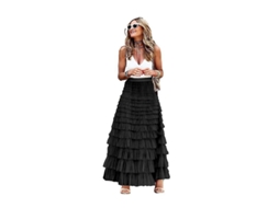 2026 saia de Tule Plissada com Cintura Elástica Alta e Renda Elegante para Mulher