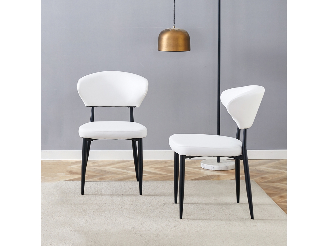 Cadeira Jantar Ergonômica Minimalista Branca Encosto Curvo 2 Peças