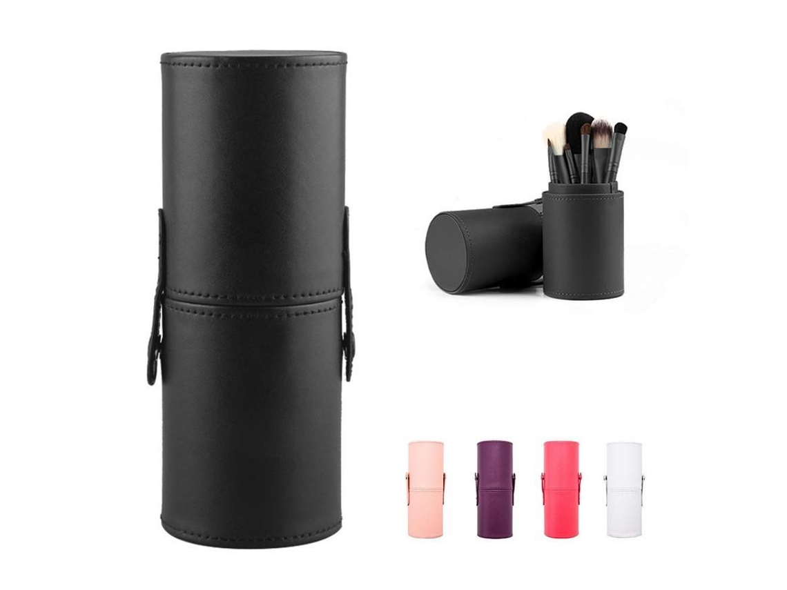 Estojo de Couro Pu Portátil para Pincéis de Maquilhagem Grande 20x8cm Preto