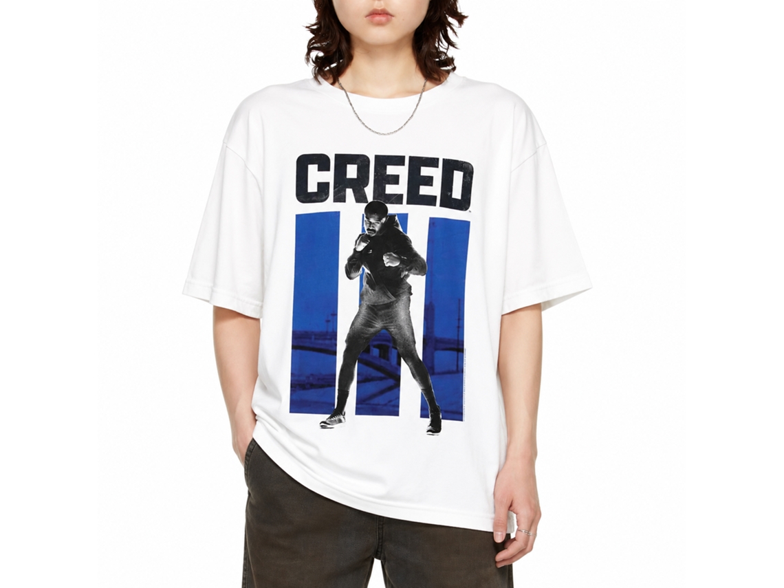 Rockinstone Rocky Movie Creed 3 Blue Bars White Adult T-shirt Size:xxl