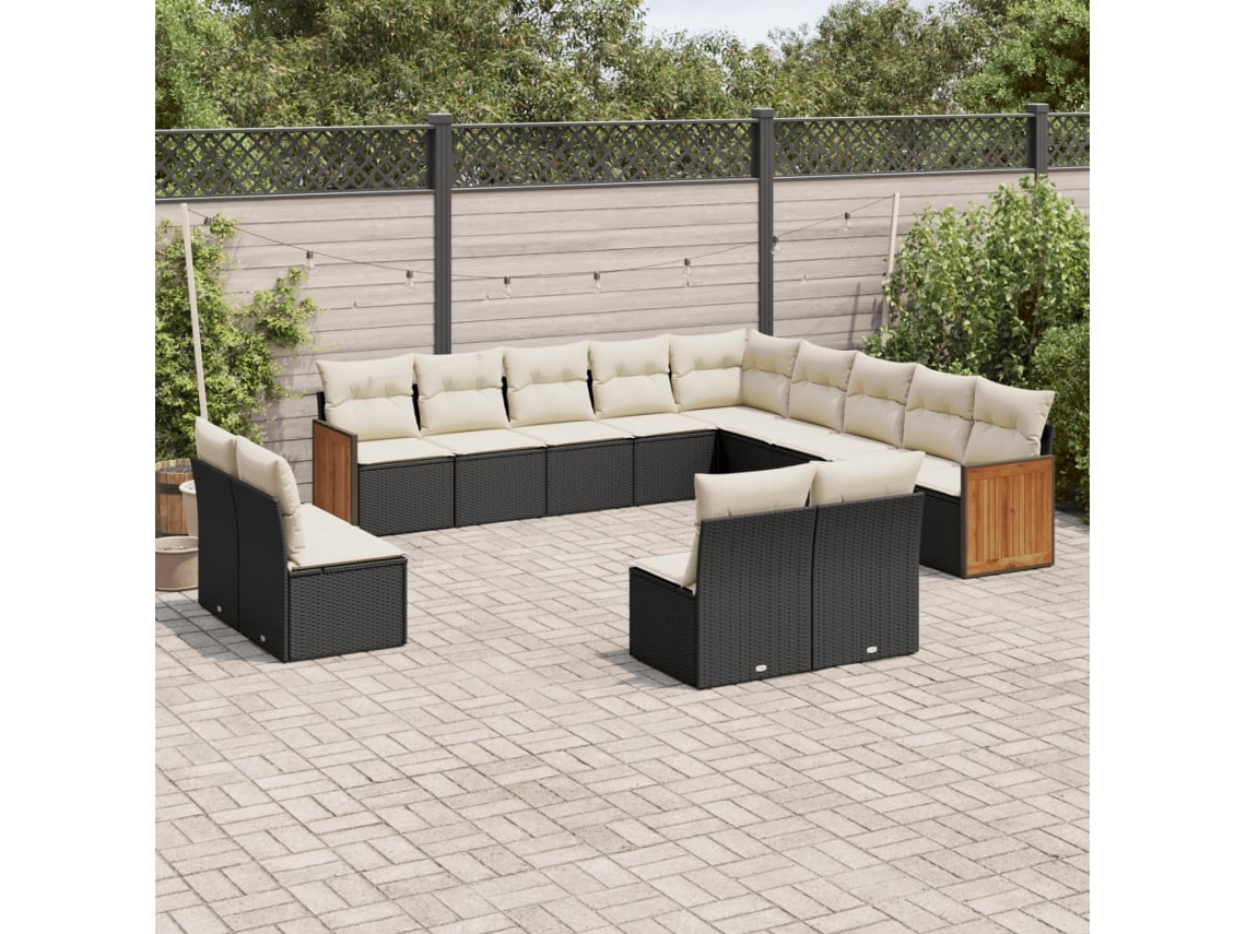 Vidaxl 13 Pcs Conjunto De Sofás De Jardim Com Almofadões Vime Pe Preto